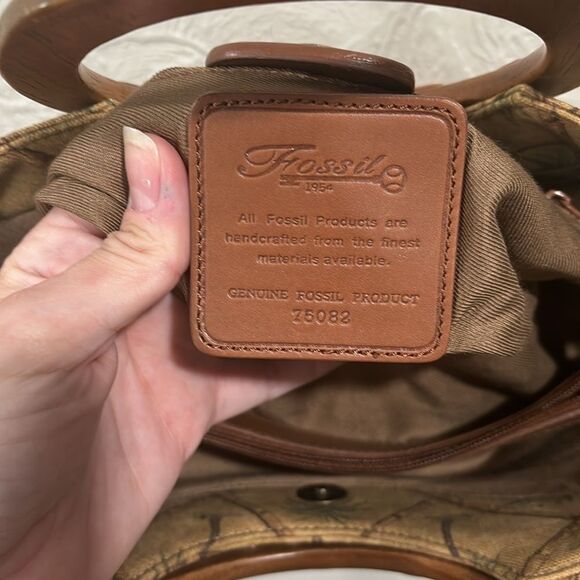 FOSSIL Canvas Palm Tree Tote w/Basket-weave - Picture 6 of 6